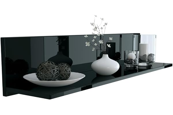 Vladon Étagère Murale Skadu, Tablette Murale avec Surface de Rangement, Noir Haute Brillance (97,5 x 18,5 x 18,5 cm)