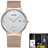 Watch-LUTEM Herren Minimalistische Ultradünne Wasserdichte Armbanduhren Uhren Uhr mit Milanese Armband, Schwerelos, Quarzwerk, Datumsanzeige