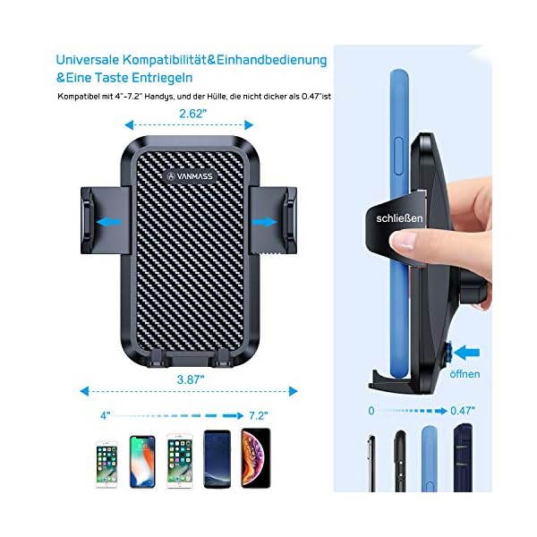VANMASS Handyhalter fürs Auto Handyhalterung 3 in 1 Kfz Handy Halterung mit Lüftungs & Saugnapfshalter Gummipad Smartphone Handy Halter für iPhone Samsung Galaxy Huawei Mate LG (Aktualisierte Version) – Bild 3