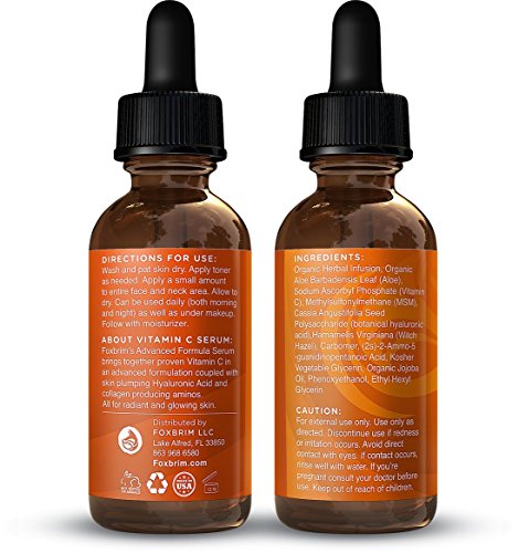 Vitamin C Serum 30 ml, Gesichtspflege mit Hyaluronsäure, Bei Altersflecken und Hautverfärbungen, Natürliche Formel für alle Hauttypen, Für natürliche Schönheit & Frische, Von Foxbrim - 2