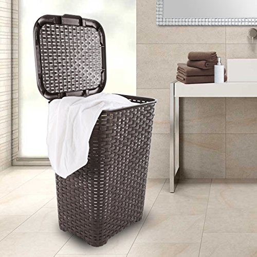 Wäschekorb in Rattan Optik 60 Liter -atmungsaktiv- mit offen gestalteter Struktur in 4 verschiedenen Farben (Braun) - 8
