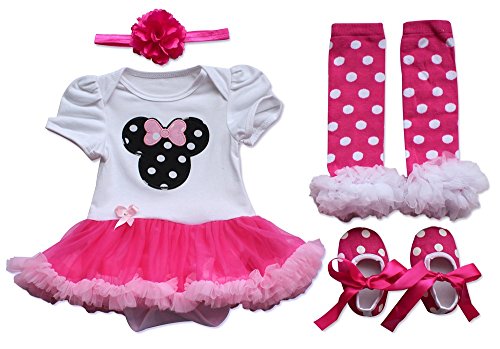 TiaoBug Baby Girls Halloween Ruffles Romper Petti Tutu Skirt Dress Headband Leg Warmer Shoes Outfits 6-9 Months Hot Pink Minnie