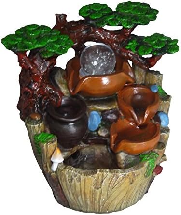 Cascading Indoor Water Table Top Feature with Spinning Ball &amp; LED Lighting