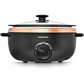 Morphy Richards 6.5L Sear and Stew Slow Cooker, Dishwasher Proof Non Stick Aluminum Pot, Cool Touch Handles, Matte Black and 