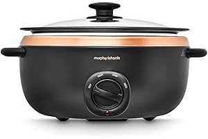 Morphy Richards 6.5L Sear and Stew Slow Cooker, Dishwasher Proof Non Stick Aluminum Pot, Cool Touch Handles, Matte Black and Rose Gold, 461016