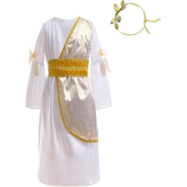 Costume Dea Greca Bambina - Tunica Antica Con Copricapo Dorato, Perfetto Per Feste E Carnevali