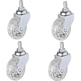 Makaralı Vidalı, 360 Derece D&ouml;ner Teker, Metal Maşalı, Şeffaf Teker, Teker &Ccedil;apı 50X20, Vida &Ccedil;apı 8 metrik, 4 Adet