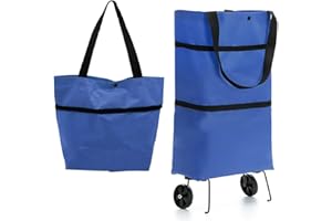AMJKEJI Borsa Spesa Pieghevole con Ruote, 2 in 1 Borsa Carrello Spesa per Casa, Viaggio e Supermercato, Riutilizzabile Oxford Sacchetto, Multifunzione Trasporto Borse e Tracolla Tote