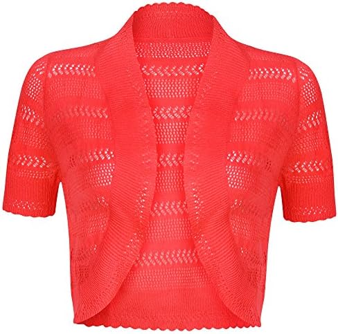 BCUK LONDON Ladies Womens Knitted Bolero Crochet Shrug Cover up - Paradise Pink - Large