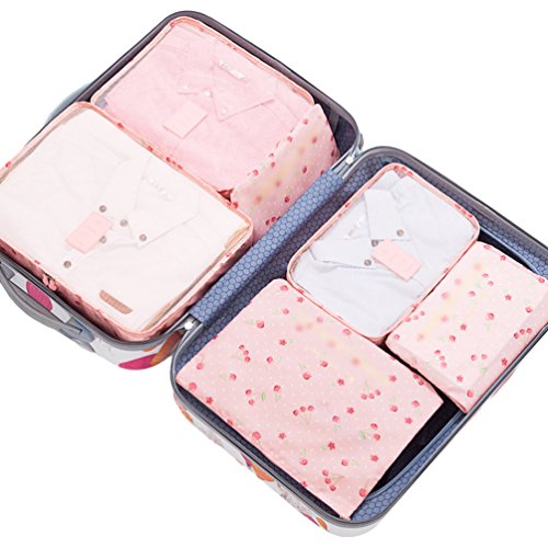 Dexinx 6 Pieces Sets Thickened Travel Clothes Storage Bags Max Waterproof Packing Cubes Pink1
