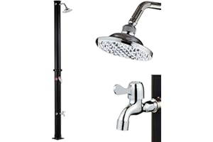 BAKAJI Solar Shower for Garden Outdoor Swimming Pool Camping Tank 35Lt with Adjustable Shower Head Lava Feet Hot Water Mixer Attachment Garden Hose Size 220 x 16.5 x 16.5 cm