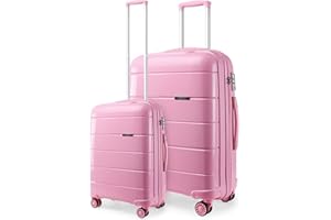 Kono Lightweight Polypropylene 2 Piece Luggage Set 20" Cabin + 28" Check in Spinner Suitcase with TSA Lock and YKK Zipper (Pink)