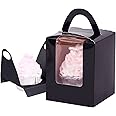 Gbateri 60 PCS Individual Cupcake Boxes with Window and Insert, Black Single Cupcake Containers, Cupcake Carriers with Handle,Muffins Containers, Mini Cavity Cake Boxes Bakery Gift Boxes
