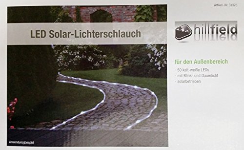 LED Solar Lichterkette Solarlichterkette, 5 Meter, Wasserdicht, 50 LEDs, 1,2V, Tageslichtweiß, tragbar, mit Lichtsensor, Außenlichterkette, Weihnachtsbeleuchtung, Beleuchtung für Hochzeit, Party , hillfield - 2