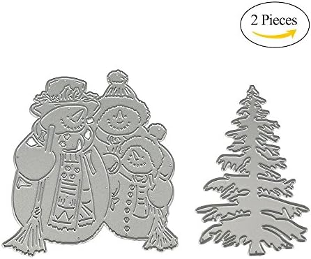 Jazzka Christmas Cutting Dies 2 in 1 Kit Snowmen &amp; Tree Embossing Stencils Templates Mould Carbon Steel Creative Handmade for Scrapbooking Album DIY Card Making Paper Crafts Decor