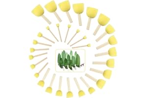 EMAGEREN 30 Pcs Pinceau en Mousse Eponge Peinture Ronde avec Manche Bois 5 Tailles pour Enfant Doodl Pochoirs Creative Travaux