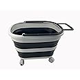 SAMMART 17L Collapsible Plastic Laundry Basket with Handle & Wheels-Foldable Pop Up Storage Container/Organizer with wheels-Portable Washing Tub-Space Saving (Grey/Slate Grey)