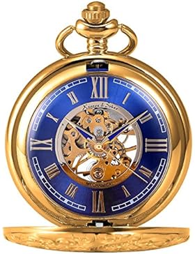 KS Retro Golden Mechanische Taschenuhr Graviert Geh?use Skelett R?mische Ziffern mit Kette Box KSP073