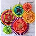 3A Featuretail Decorative Paper Fan Set for Birthday/Anniversary/Baby Shower/Backdrop Decoration and Paper Fan Craft (Set of 6pc, Multicolort)