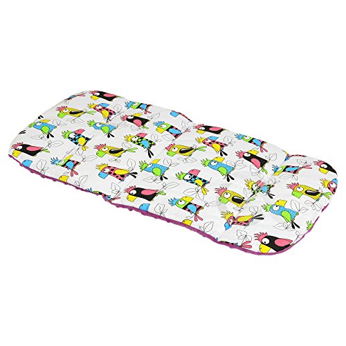 REVERSIBLE cotton & minky Pram INSERT, LINER covers Universal (parrot/fuschia)