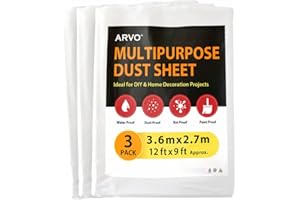 ARVO 3 Pack Extra Large Plastic Dust Sheets for Decorating - 3.6m x 2.75m (12ft x 9ft), Waterproof Polythene for Painting, Furniture, Floor Protection, Ideal with Paint Coveralls