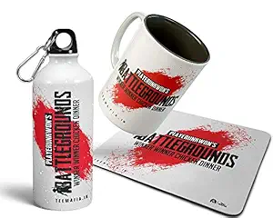 Tee Mafia PubG: Battlegrounds Combo Water Bottle Mug and Mouse pad for Boys | PubG Sipper Bottle | PubG Mug |PubG Mouse pad | Gift Combo for Brother and Friends.