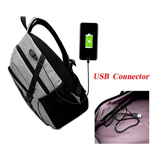 KeBos Nylon Unisex Laptop Rucksack mit USB Aufladen Hafen Geschäftsreise Rucksack Schulrucksack Fit 15Zoll Laptop - 3
