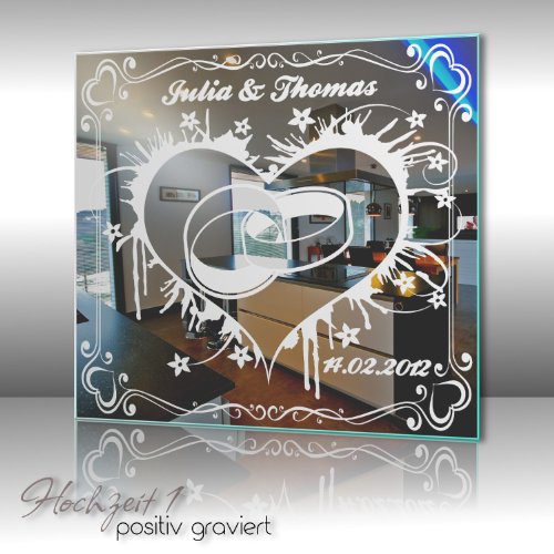 Motivspiegel Hochzeit 1 Spiegel mit Gravur Geschenk zur Hochzeit Wandbild Dekoration (30x30cm) - 2