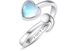 praymos Heart Moonstone Thumb Ring 925 Sterling Silver Adjustable Open Ring Engraving Finger Jewellery Birthday Gifts for Women