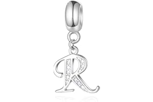 GLOWDAS 26 Letters Charms Initial A-Z Alphable Pendant Beads, fit European DIY Bracelet, 925 Sterling Silver Dangle Letter with CZ Charms, Gifts for Mothers Day/Family/Friends