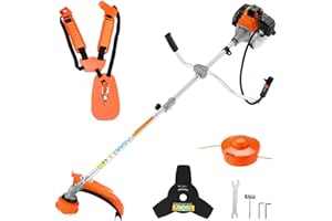 Stakmann Decespugliatore a Scoppio Tagliaerba Rasaerba Motore 2 Tempi 1.25Kw 42.7cc 6500rpm Tagliabordi a Benzina 2 lame Taglio 43/25cmm Serbatoio 1100ml per Manutenzione Giardino