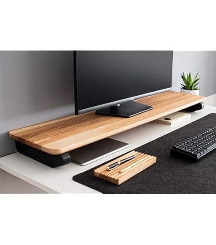 WELL WENG Bamboo Monitor Stand With Drawer - 24" Desk Organizer, Cable Management Riser