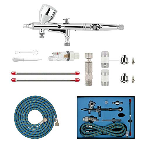 ABEST AirBrush - Kit profesional de pintura en spray para fines generales, manualidades, tatuajes, acción dual (0,2 - 0,3 - 0,5 mm)