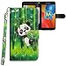 Produktbild Motorola Moto E4 Plus Hülle, CLM-Tech Tasche aus Kunstleder Wallet Case - Schutzhülle [Standfunktion] [Magnetverschluss] [Kartenfächer] [Handschlaufe] Flip Cover - Bookstyle Handy Flipcase Panda schwarz weiß grün, PU Leder-Tasche für Motorola Moto E4 Plus Lederhülle