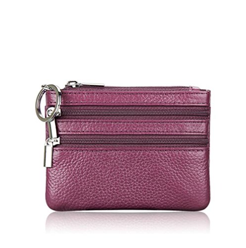 DcSpring Portamonete Piccolo in Vera Pelle Mini Portafoglio con Cerniera Portachiavi per Donna Uomo (Viola)