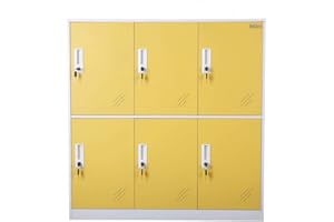 MECOLOR 4 6 9 Door Metal Office Locker Cabinet for employee and staff storage Cloth and bags,Living Room Gym and School Locker,Bedroom and workplaces Storage Cabinet with Doors and Lock(Yellow,6D)