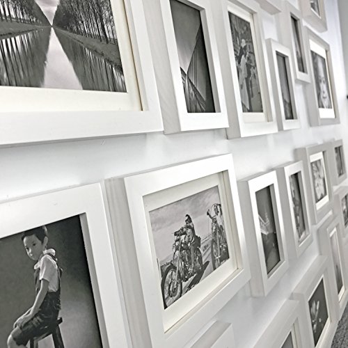 Conjunto de Marcos de Fotos de MADERA SÓLIDA - Set de 23 Marcos - Con Paspartú - Blanco - REBAJA - ¡Anchura del Marco 2cm!