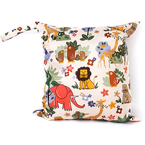 Waterproof Reusable Baby Cloth Diaper Bag Double Zipper Forest Animal Pattern