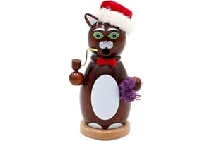 DEKOHELDEN24 Holz-Räucherfigur Katze, in Dunkelbraun, ca. 13 cm