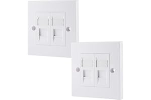rhinocables CAT6A Ethernet Faceplate Single 1-Port/Double 2-Way RJ45 Socket Wall Plate for Ethernet Cable Networking (2, 2 Port)