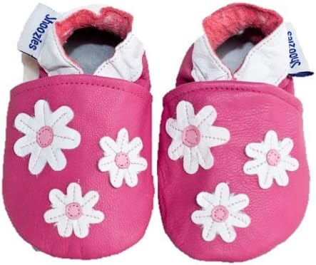 Soft Leather Baby Shoes Pink with White Flowers