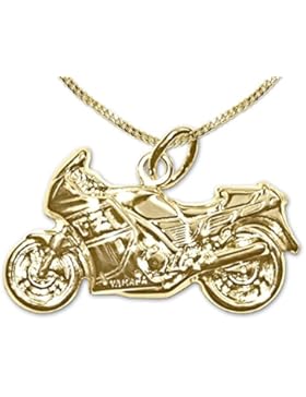 CLEVER SCHMUCK-SET Goldener Anhänger Motorrad 23 x 13 mm plastisch geformt 333 GOLD 8 KARAT und vergoldete Kette...