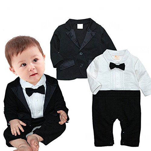 Milanao 2PC Baby Boys Gentleman Tie Tuxedo Wedding Romper and Jacket Formal Wear Suit Outfit 0-24M