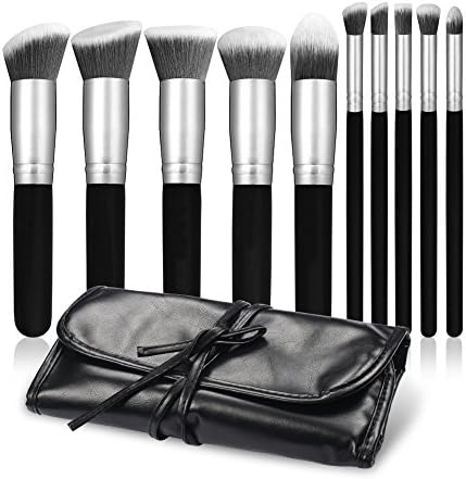 TASIPA 10Pcs Makeup Brushes, Beauty Makeup Brush Set,Foundation Eyeshadow Blush Concealer Powder Brush Kit (Silver+Black)