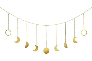 MKONO Mkouo Moon Phase Garland with Chains Boho Gold Shining Phase Wall Hanging Holiday Ornaments Moon Hang Art Room Decor for Bedroom Living Room Apartment Dorm Nursery Home Office, Gold