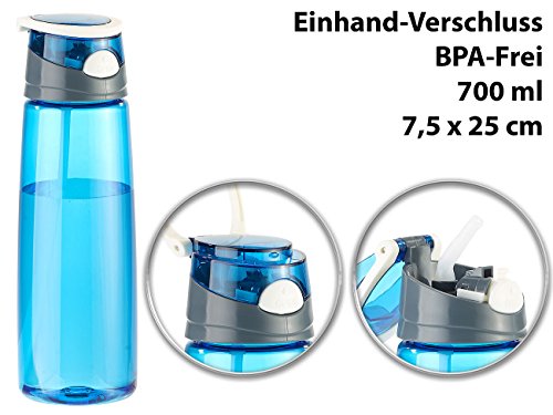 PEARL sports BPA-freie Kunststoff-Trinkflasche mit Einhand-Verschluss, 700 ml, blau - 7