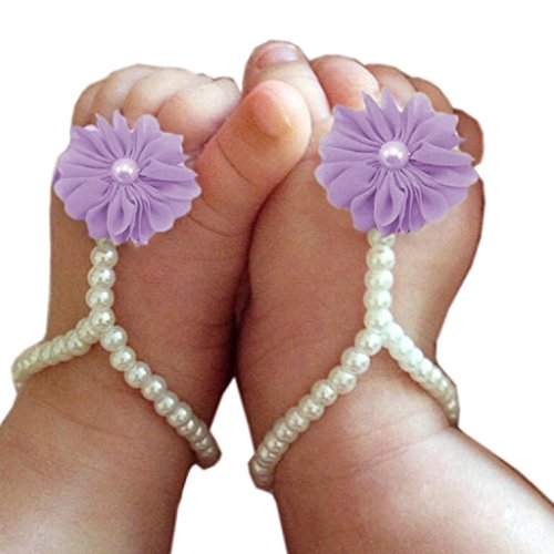FEITONG Fashion Cute Pearl Chiffon Barefoot Toddler Foot Flower Beach Sandals