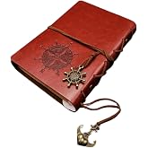 Senon Retro Vintage Pusula Baskılı &Ccedil;apa Ve D&uuml;men Kolye U&ccedil;lu Deri Kapaklı G&uuml;nl&uuml;k Not Defteri Denizci Defter &Ouml;zel Tasarım Hediy