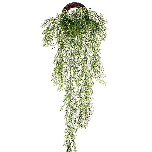 RemeeHi follaje Artificial Flores Vine ratán Guirnalda Plantas de Hojas Colgante de Pared de Boda Sala de Estar balcón decoración, White+Basket, 1 Large
