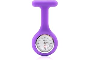 Qkhcable Nurses Watch Brooch, Silicone Fob Watch with Brooch, Infection Control Design, Pocket Clock with Pin for Health Care Nurses Doctors Paramedic Staff Brooch Digital Fob Watches (Purple)